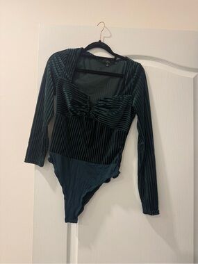Lulu's Forest Green Velvet Ribbed Long-Sleeve Bodysuit